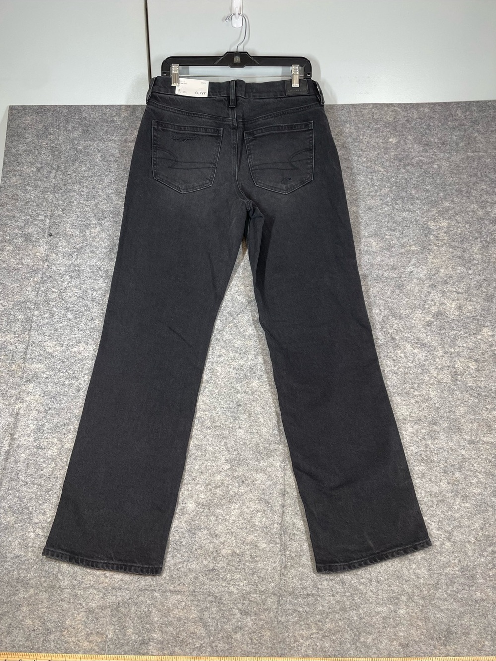 American Eagle Curvy Straight Stretch Black Bootcut Jeans Size 8 Long Y2K Casual - Picture 10 of 16